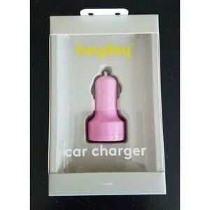 USB Car Charger by Heyday 2-Port Pink 2.1A Tablet & 1A Phone